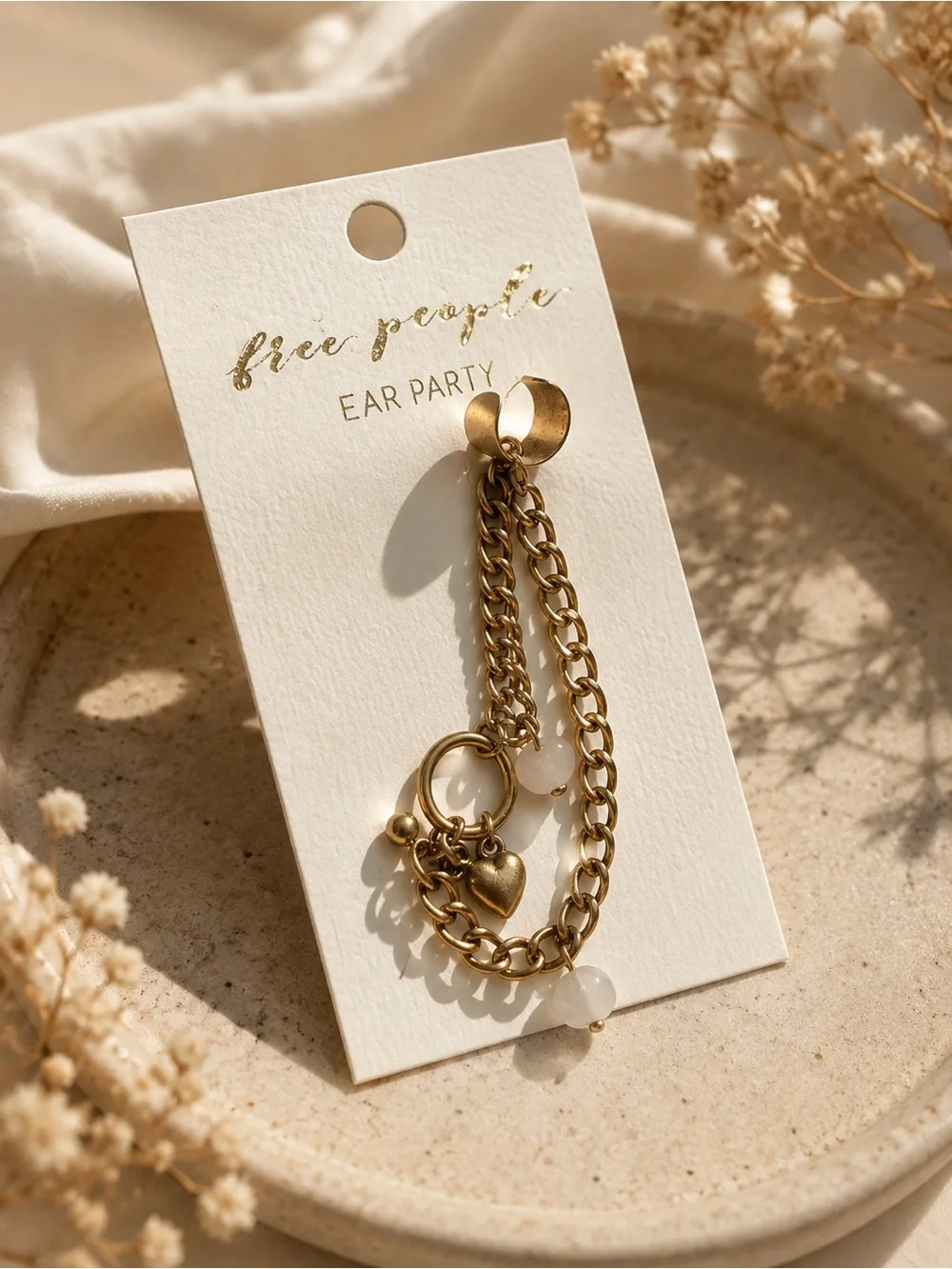 Free People Ear Party Gold Chain Ear Cuff & Charm Earring